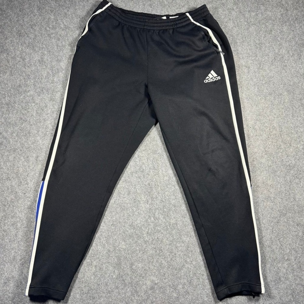 Adidas Mens Track Pants Black White Blue Stripe Ankle Zip Soccer Joggers M Y2K